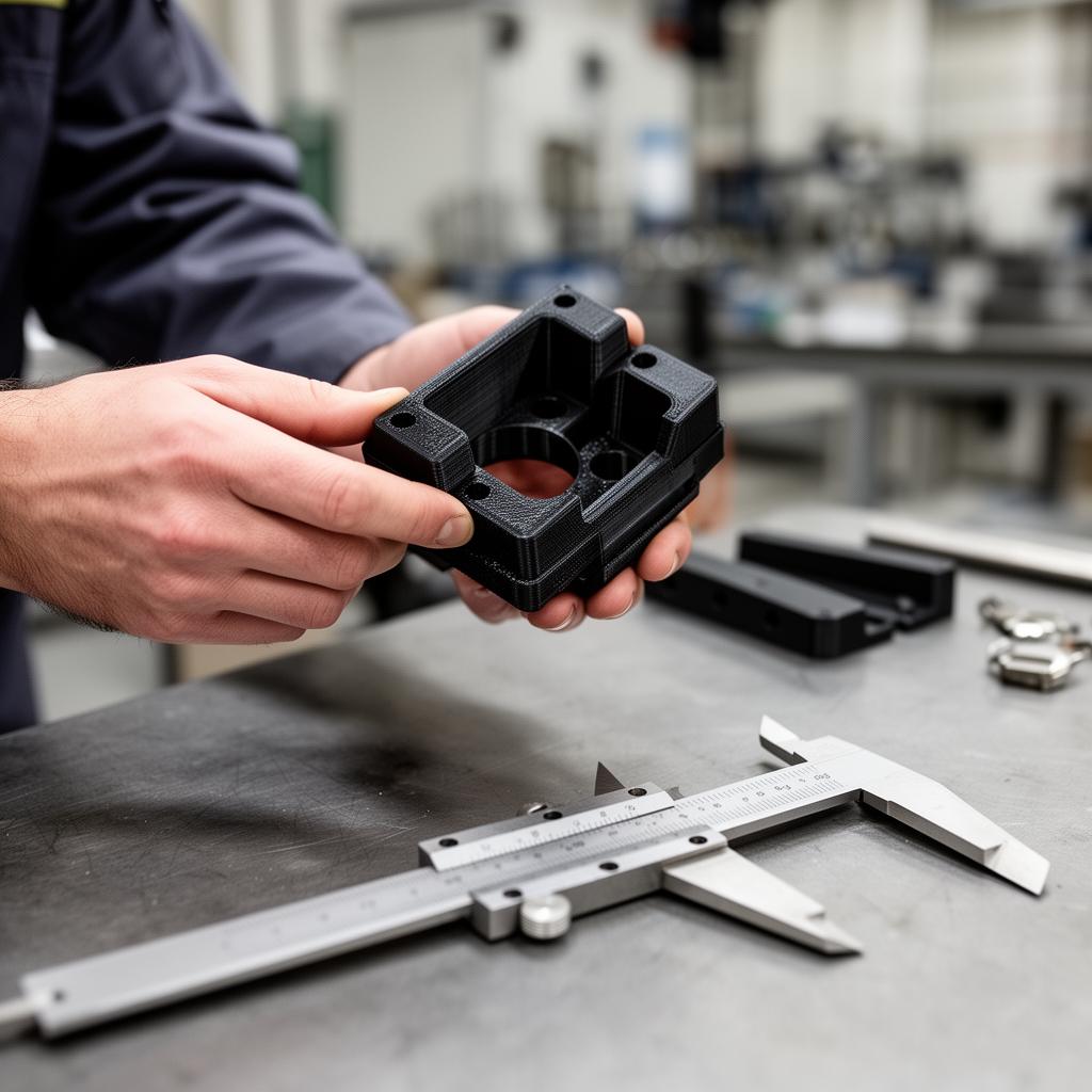 Engineer holding a 3D printed fixture